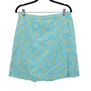 Vintage Skort 16 Baby Blue Floral Pockets Wrap Shorts Cotton‎ Athleisure